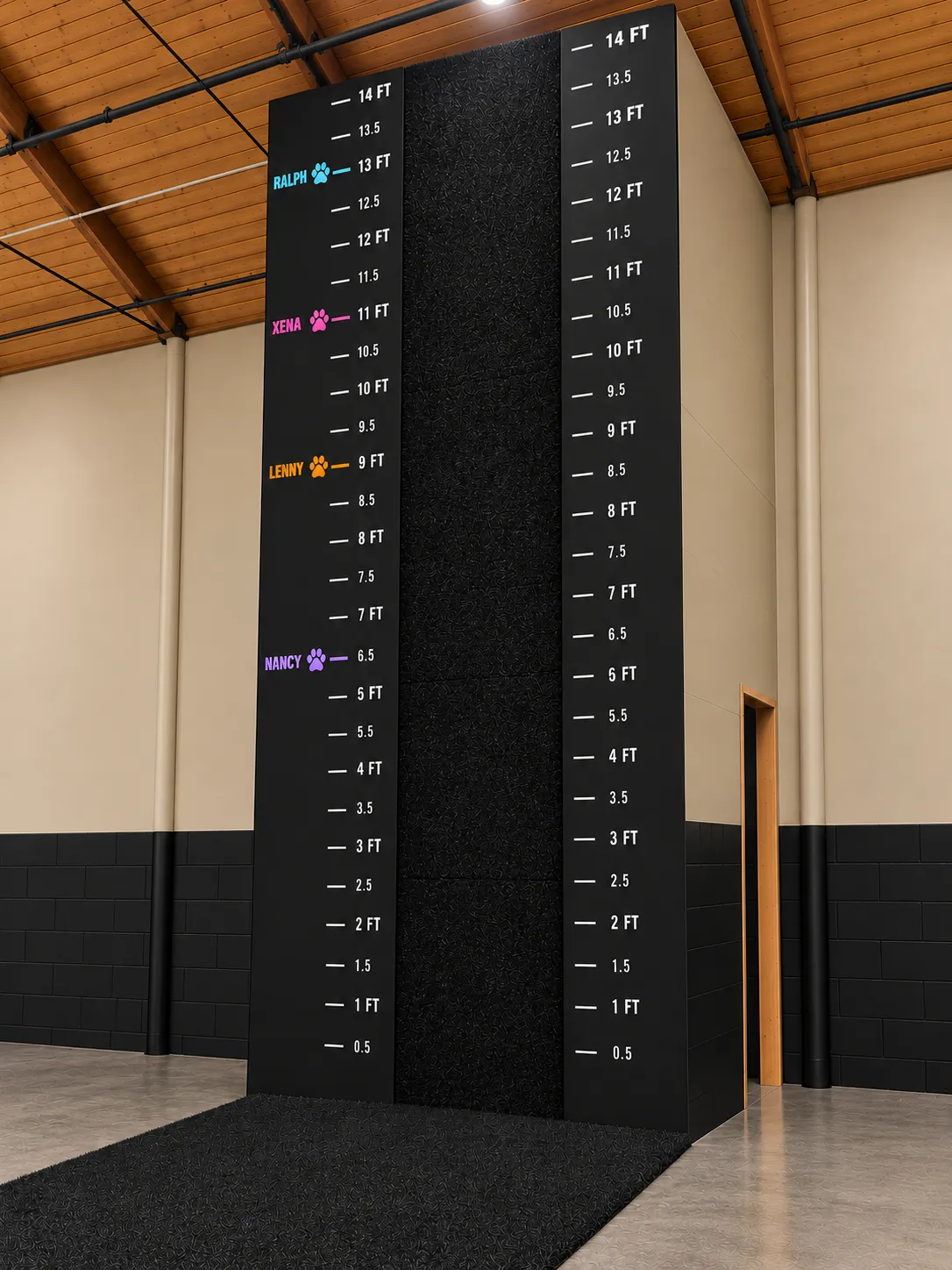 AI image of the planned wall climb with height markings at the new Blueprint gym